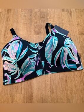 Torrid 46DDD Black Leaf Print Wire Free High Impact Zip Front Sports Bra NEW